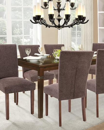 Parsons Dining Chairs Set of 2, Upholstered Nailhead Dining Room Kitchen Side Chair with Thick Cushions and Wood Legs, Brown - LeafyLoom
