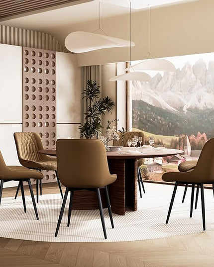 YOUNIKE Tan Dining Chairs set of 2 with High Backs Mid Century Modern Kitchen & Dining Room Chairs PU Faux Leather Upholstered sillas de comedor Comfortable Large Padded Accent Chairs with Metal Legs - LeafyLoom
