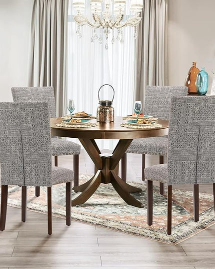 Parsons Dining Chairs Set of 2, Upholstered Nailhead Dining Room Kitchen Side Chair with Thick Cushions and Wood Legs, Black/White - LeafyLoom