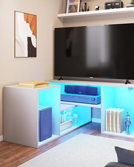 YITAHOME DIY TV Stand w/LED Strip, Modern Deformable Entertainment Center for 75/70/65/60/55/50/45 inch TVs, Gaming TV Consoles 2 Pieces Media Console Cabinet for 300lbs for Living Room, White - LeafyLoom