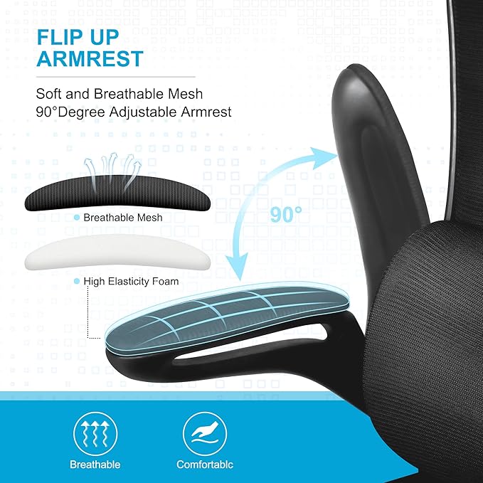 Misolant Ergonomic Office Chair, Desk Chair with Lumbar Support, Mesh Office Chair, Ergonomic Chair with Adjustable Headrest and Armrest,Comfortable Office Chair for Home（Black） - LeafyLoom