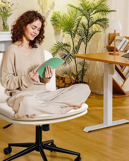 FLEXISPOT Criss Cross Chair with Wheels, Vanity Chair with High Back, Armless Criss Cross Desk Chair with Comfy Wide Seat Cushion for Home Office（White） - LeafyLoom