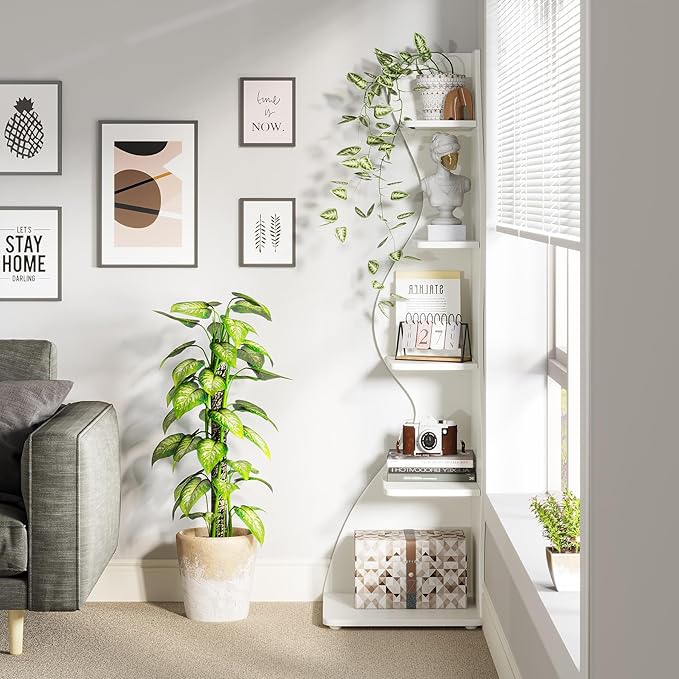 Small Corner Shelf, Modern 5-Tier Wall Corner Bookshelf, Stylish Bookcase Storage Rack for Small Space,Living Room. Bedroom - LeafyLoom