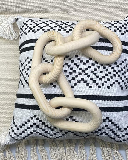 Wood Chain Link Decor | Hand Boho Carved Decor for Table, Shelf Decor Accents, Rustic Farmhouse Aesthetic 5 Link Chain Decor, Home Living Room, Bedroom, Entryway Coffee Table Decor(Wood Color) - LeafyLoom
