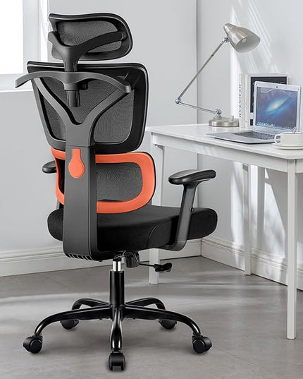 Office Chair Ergonomic Desk Chair, High Back Gaming Chair, Big and Tall Reclining chair Comfy Home Office Desk Chair Lumbar Support Breathable Mesh Computer Chair Adjustable Armrests(B-Orange) - LeafyLoom