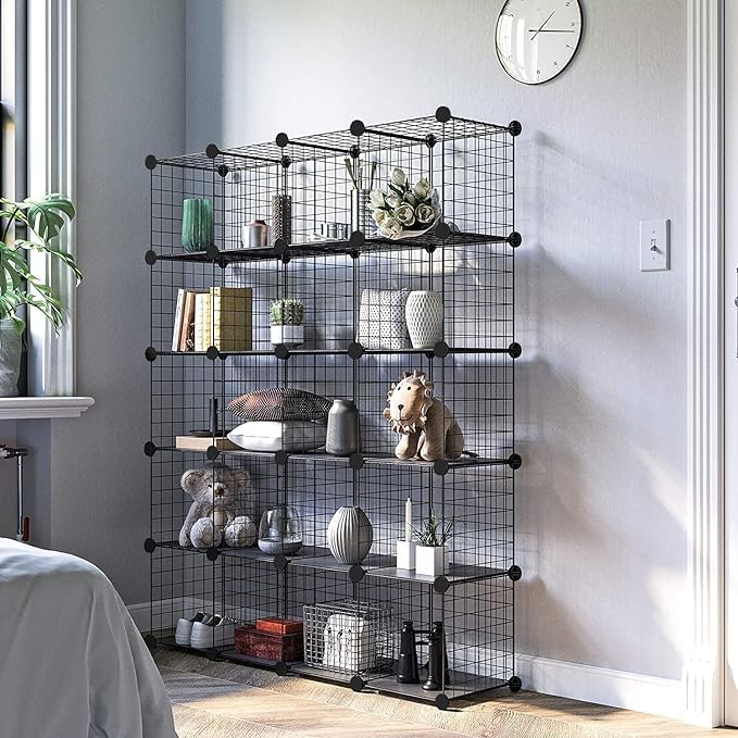 TUMUCUTE Wire Cube Storage Organizer, 25-Cube Metal Storage Shelves Bookshelf, Stackable Modular Closet Organizer for Bedroom Living Room, Office,Storage Shelves - LeafyLoom