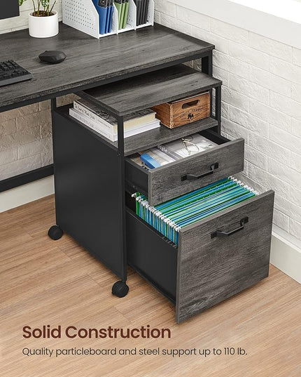 VASAGLE File Cabinet, Mobile Filing Cabinet with Wheels, 2 Drawers, Open Shelf, for A4, Letter Size, Hanging File Folders, Charcoal Gray and Black UOFC071B04 - LeafyLoom
