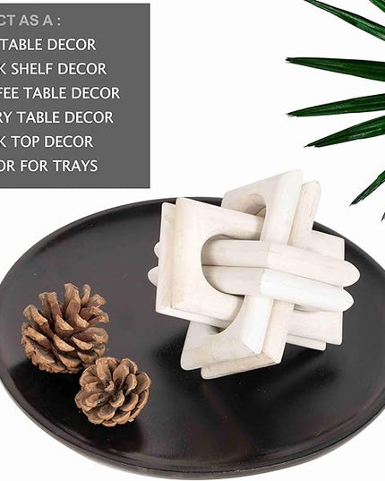 Wood Knot Decor Entry Table Boho Shelf Decor 6 Link Interlock Coffee Table Decor for Living Room and Modern Farmhouse Hand Crafted Distressed White Mango Wood Console Table Decor (White) - LeafyLoom