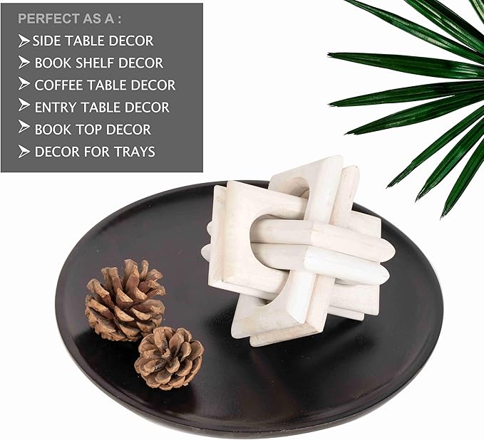 Wood Knot Decor Entry Table Boho Shelf Decor 6 Link Interlock Coffee Table Decor for Living Room and Modern Farmhouse Hand Crafted Distressed White Mango Wood Console Table Decor (White) - LeafyLoom