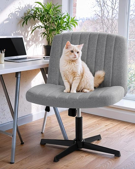 Criss Cross Legged Chair, Armless Swivel Wide Padded Height Adjustable Fabric Home Office, Light Grey - LeafyLoom