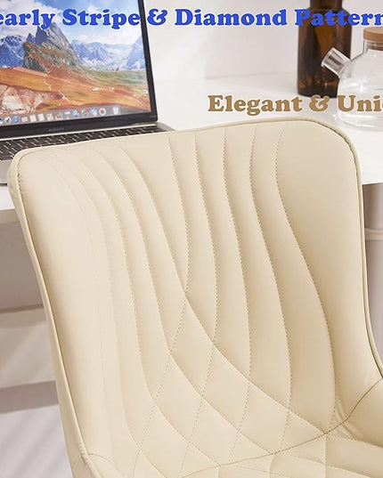 YOUTASTE Dining Chairs Set of 2 Upholstered Mid Century Modern Kitchen Dining Room Chairs Armless Faux Leather Accent Chairs Metal Vanity Lounge Chair with Back for Living Room Bedrooms,Beige - LeafyLoom