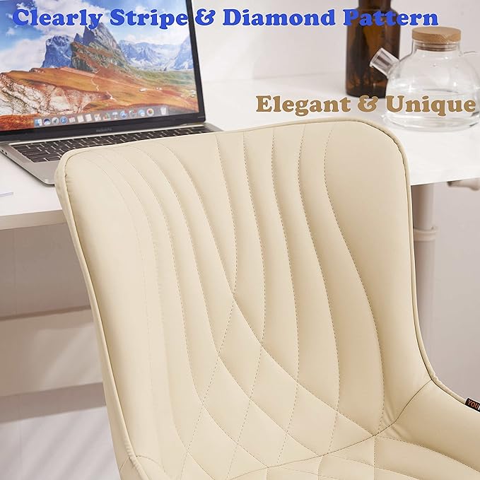 YOUTASTE Dining Chairs Set of 2 Upholstered Mid Century Modern Kitchen Dining Room Chairs Armless Faux Leather Accent Chairs Metal Vanity Lounge Chair with Back for Living Room Bedrooms,Beige - LeafyLoom