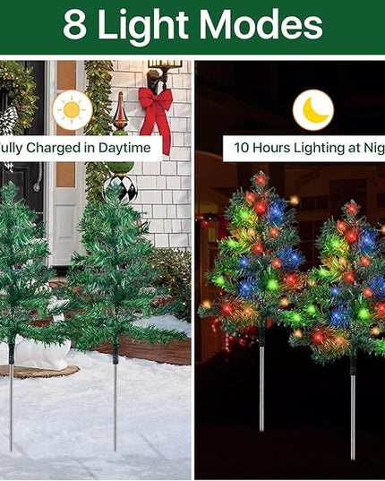 Outdoor Christmas Decorations 6-Pack Solar Christmas Tree with 8 Lighting Modes 120 Multi-Color Lights for House Outside Pathway Yard Garden Walkway Lawn Patio Front Porch Door Aovciust