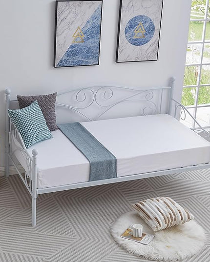VECELO Premium Daybed Metal Bed Frame Twin Size Steel Slat Support/Strong Legs Headboard/Mattress Foundation, Multi-Functional Furniture (Classic Bed) - LeafyLoom