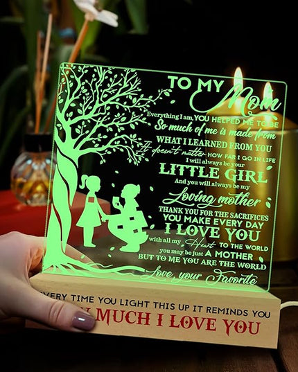 to my Mom 3D Illusion Lamp w/Wooden Base USB Powered, Mom Acrylic Night Light, Gift from Son Boy Kid, Bonus Mom Stepmom Gift, Lamp Present for Mom Mother, Gift for Birthday Mothers Day - LeafyLoom