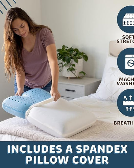 Pharmedoc Cooling Memory Foam Pillows, 1 Pack, Ventilated Cool Blue Bed Pillow, Reading and Bed Rest Pillows, Standard, Back Sleeper and Side Sleeper Support, Sleeping Pillows for Adults - LeafyLoom