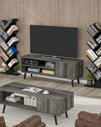 Topfurny Tree Bookshelf, 9-Tier Shelf Rustic Brown Bookcase, Retro Wood Storage Rack for CDs/Movies/Books, Anti-Fall Utility Organizer Shelves for Living Room, Bedroom, Home Office, Black - LeafyLoom