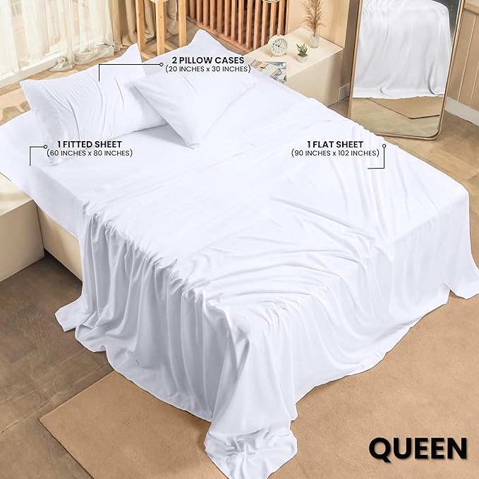 Utopia Bedding Queen Bed Sheets Set - 4 Piece Bedding - Brushed Microfiber - Shrinkage and Fade Resistant - Easy Care (Queen, White) - LeafyLoom