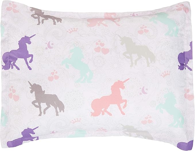 Amazon Basics Easy-Wash Microfiber Kid's 2-Piece Comforter and Pillow Sham Set, Animal Printed, Twin, Purple Unicorns - LeafyLoom