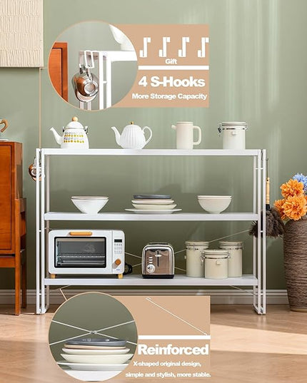 HCHQHS Bookshelf, 3-Tier Industrial Bookcase, White Open Book Shelf, Freestanding Horizontal Bookshelves with Metal Frame - LeafyLoom