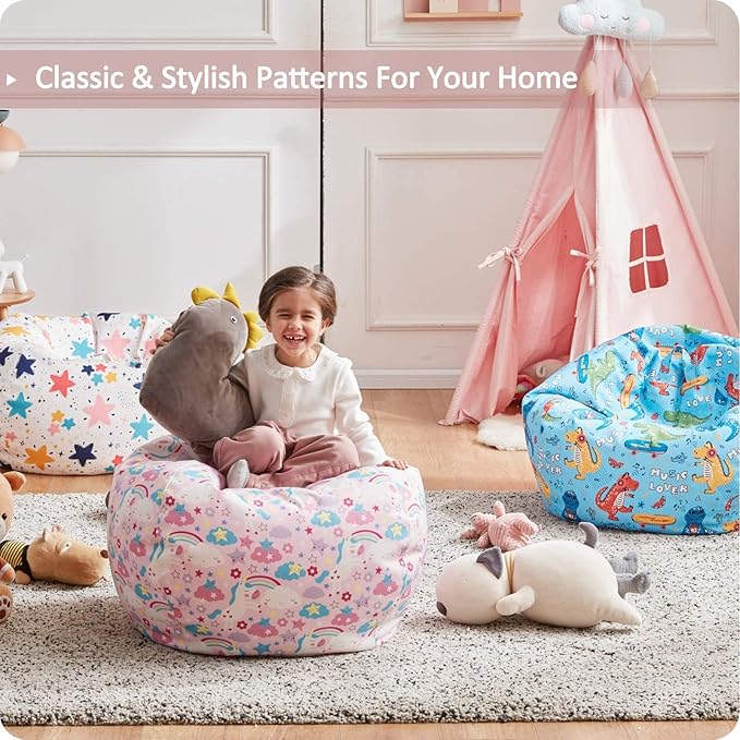 Nobildonna Stuffed Animal Storage Bean Bag Chair Cover Only for Kids Girls Toddler, Large Beanbag Chair Without Filling for Organizing Children Soft Plush Toys - LeafyLoom