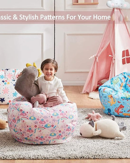 Nobildonna Stuffed Animal Storage Bean Bag Chair Cover Only for Kids Girls Toddler, Large Beanbag Chair Without Filling for Organizing Children Soft Plush Toys - LeafyLoom