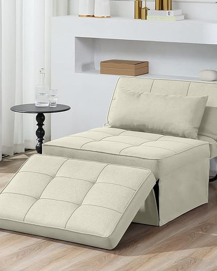 Sofa Bed, 4 in 1 Multi-Function Folding Ottoman Breathable Linen Couch Bed with Adjustable Backrest Modern Convertible Chair for Living Room Apartment Office, White - LeafyLoom
