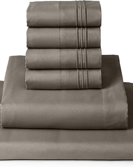 Mellanni California King Sheets Set - 6 PC Iconic Collection Bedding Sheets & Pillowcases - Soft, Cooling Bed Sheets - Deep Pocket up to 16 inch - 6 PC (Cal King, Dark Taupe w/Extra Pillow Cases) - LeafyLoom