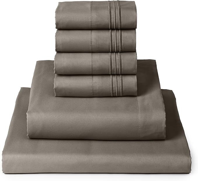Mellanni California King Sheets Set - 6 PC Iconic Collection Bedding Sheets & Pillowcases - Soft, Cooling Bed Sheets - Deep Pocket up to 16 inch - 6 PC (Cal King, Dark Taupe w/Extra Pillow Cases) - LeafyLoom