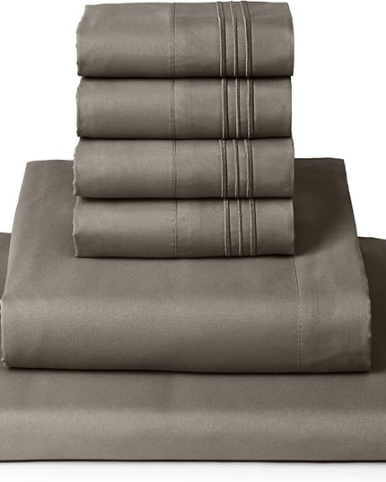 Mellanni King Sheets Set - 6 PC Iconic Collection Bedding Sheets & Pillowcases - Hotel Luxury, Ultra Soft, Cooling Bed Sheets - Deep Pocket up to 16 inch - 6 PC (King, Dark Taupe w/Extra Pillow Cases) - LeafyLoom