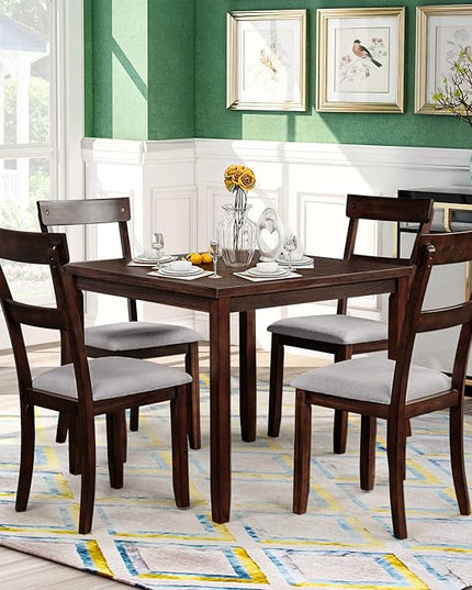 NicBex Small Dining Table Set for 4 Breakfast Nook Table Set 5 Piece Dining Table Set Industrial Wooden Kitchen Table and 4 Chairs for Dining Room, Living Room, Espresso - LeafyLoom