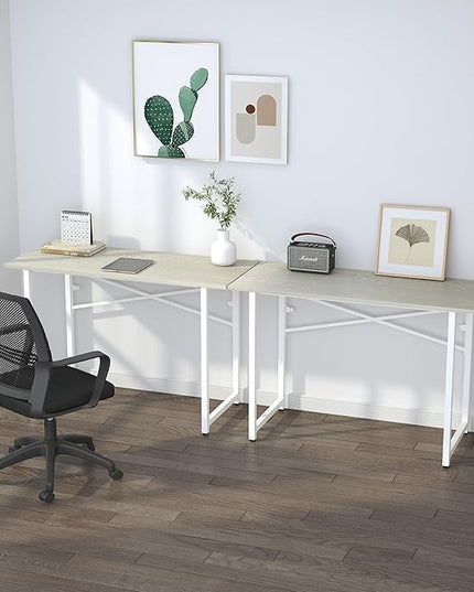 47 inch Folding Desk, Writing Gaming Computer Camping Table, No Assembly Required Home Office Desk, Natural and White - LeafyLoom