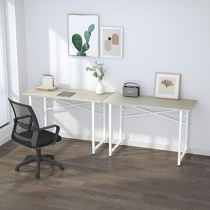 47 inch Folding Desk, Writing Gaming Computer Camping Table, No Assembly Required Home Office Desk, Natural and White - LeafyLoom