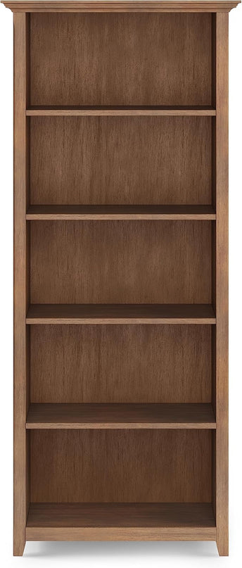 SIMPLIHOME Amherst SOLID WOOD 30 Inch Wide Transitional 5 Shelf Bookcase in Rustic Natural Aged Brown, for The Living Room, Study Room and Office - LeafyLoom