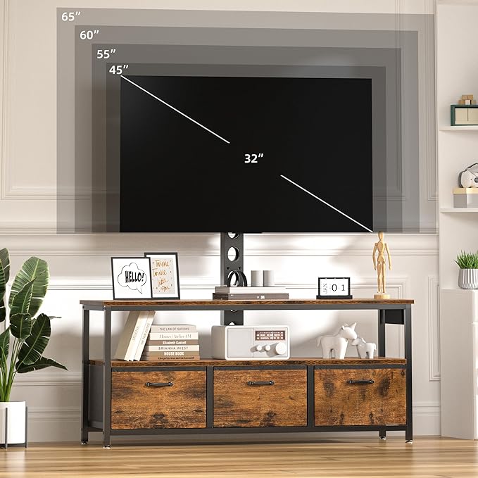 TV Stand with Mount and Power Outlet, Swivel TV Stands Mount with LED Lights for 32/45/55/60/65 inch TVs, Entertainment Center with Storage/Drawers, Media Console TV Stands for Living Room, Bedroom - LeafyLoom