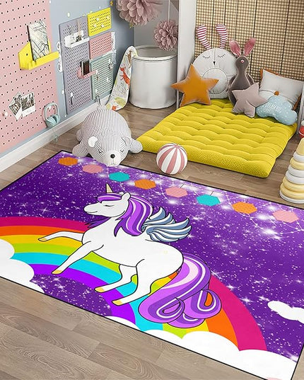Unicorn Rugs for Girls Bedroom Large Purple Unicorn Rugs for Girls Bedroom Floor Mat Unicorn Floor Rugs for Girls Bedroom for Living Room Dorm Bedroom Home Decor, 4'5'' × 6' - LeafyLoom