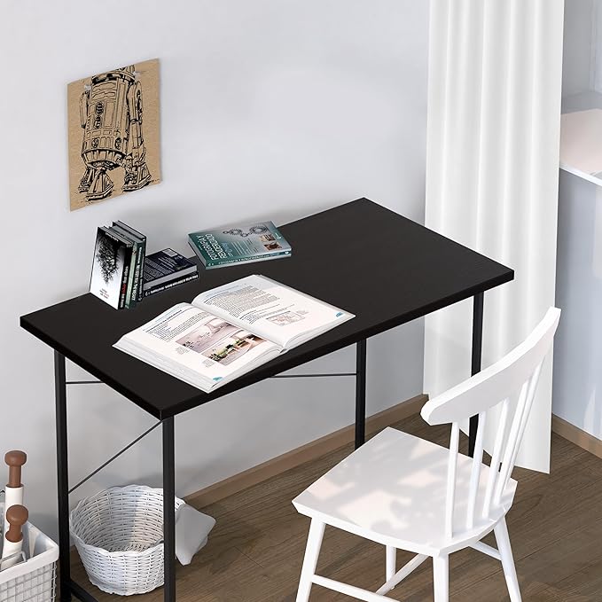 YSSOA Computer Desk Home Office Work Study Writing Modern Simple Table with Headphone Hooks, 40 Inch, Basic Black - LeafyLoom