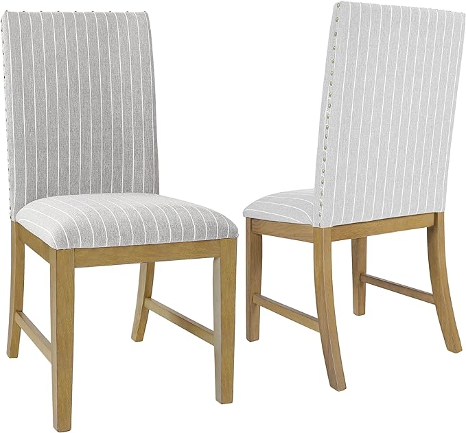 HomePop Classic Parsons Dining Chairs, Pack of 2, Light Gray Stripe (Set of 2) - LeafyLoom