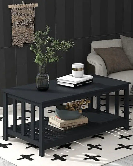 TaoHFE Black Coffee Tables for Living Room Modern Coffee Table Set 40 Inch 2-Tier Wooden Living Room Table Rectangular Center Table with Storage Shelf Furniture for Living Room, Meeting Room, Office - LeafyLoom