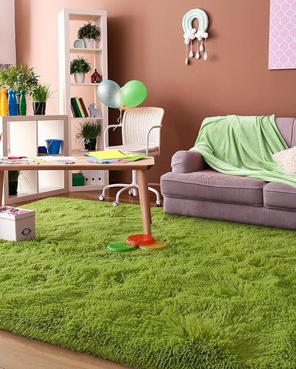 Super Soft Fluffy Shaggy Rugs for Living Room Bedroom, Fuzzy Plush Area Rugs for Girls Kids Room Nursery Home Decor, Furry Dorm Rug Cute Non-Slip Indoor Floor Carpet 3x5 Feet, Green - LeafyLoom
