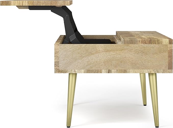 SIMPLIHOME Jager SOLID MANGO WOOD 48 Inch Wide Rectangle Contemporary and Mid century Large Lift Top Coffee Table in Natural, for The Living Room and Family Room - LeafyLoom