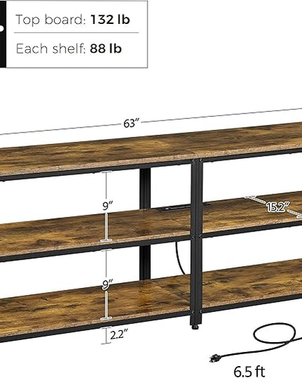 Yaheetech TV Stand with Power Outlet, Industrial TV Stand for 75 Inch TVs, Media TV Console Table with Open Storage Shelves for Living Room, Rustic Brown - LeafyLoom