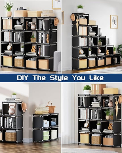 Mavivegue Bookshelf,16 Cube Storage Organizer,Book Shelf Organizer,Tall Bookcase Shelf,Black Cube Shelf Cubbies Closet Storage Organizer Shelves for Bedroom,Living Room,Home,Office, 16-Grid - LeafyLoom