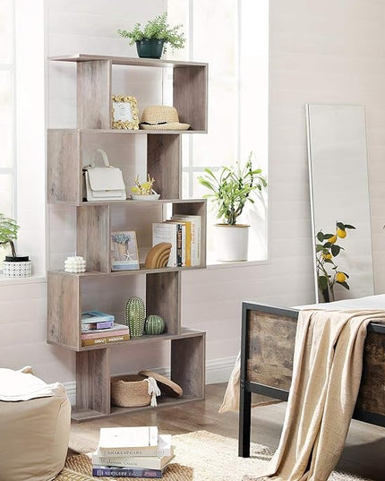 VASAGLE Wooden Bookcase, Display Shelf and Room Divider, Freestanding Decorative Storage Shelving, 5-Tier Bookshelf, Greige ULBC062M01 9.4D x 27.6W x 62.6H in - LeafyLoom