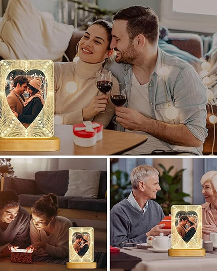 Picture Frame, Valentines Day Gift for Him Her, Attivolife Light up 6-inch Photo Heart Frame with LED Night Light, Home Desk Decor Lamp, Best Present for Couple Lover Wife Husband Anniversary Birthday - LeafyLoom