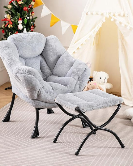 Welnow Toddler Kids Lazy Chair with Ottoman, Accent Comfy Lounge Children Armchair Couch with Armrest and Removable Cover, Detachable Reading Chair with Footrest for Boy or Girl, Plush Grey - LeafyLoom