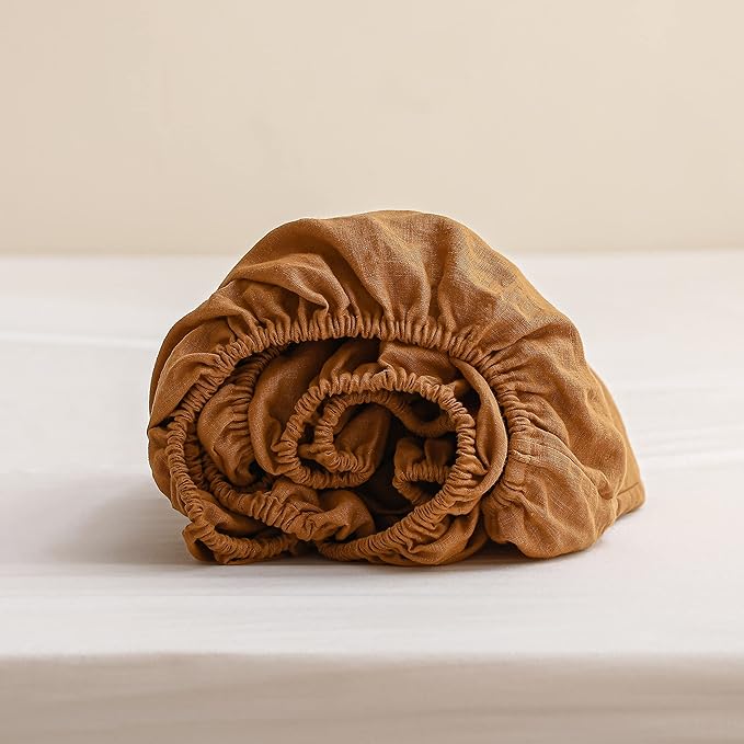 Simple&Opulence 100% Linen Sheet Set Solid Color- 6 Pcs Washed French Flax Bed Sheets (1 Flat Sheet, 1 Fitted Sheet, 4 Pillowcases) - Breathable Home Collection (Basic Rust, Queen) - LeafyLoom