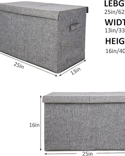 popoly Large Toy Box Chest with Lid, Collapsible Sturdy Toy Storage Organizer Boxes Bins Baskets for Kids, Boys, Girls, Nursery, Playroom, 25"x13" x16" (Linen Gray) - LeafyLoom