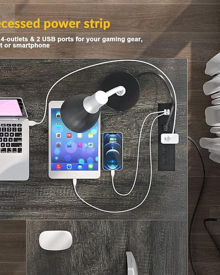 Unikito L Shaped Computer Desk with USB Charging Port and Power Outlet, Reversible Corner Desk with Storage Shelves, Industrial 2 Person Long Gaming Table Modern Home Office Desk, Black Oak - LeafyLoom