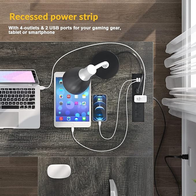 Unikito L Shaped Computer Desk with USB Charging Port and Power Outlet, Reversible Corner Desk with Storage Shelves, Industrial 2 Person Long Gaming Table Modern Home Office Desk, Black Oak - LeafyLoom